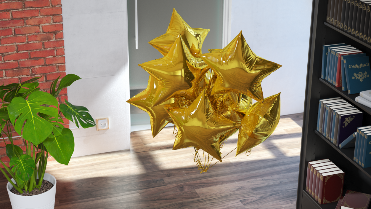 Star Shaped Gold Balloon Bouquet 3D