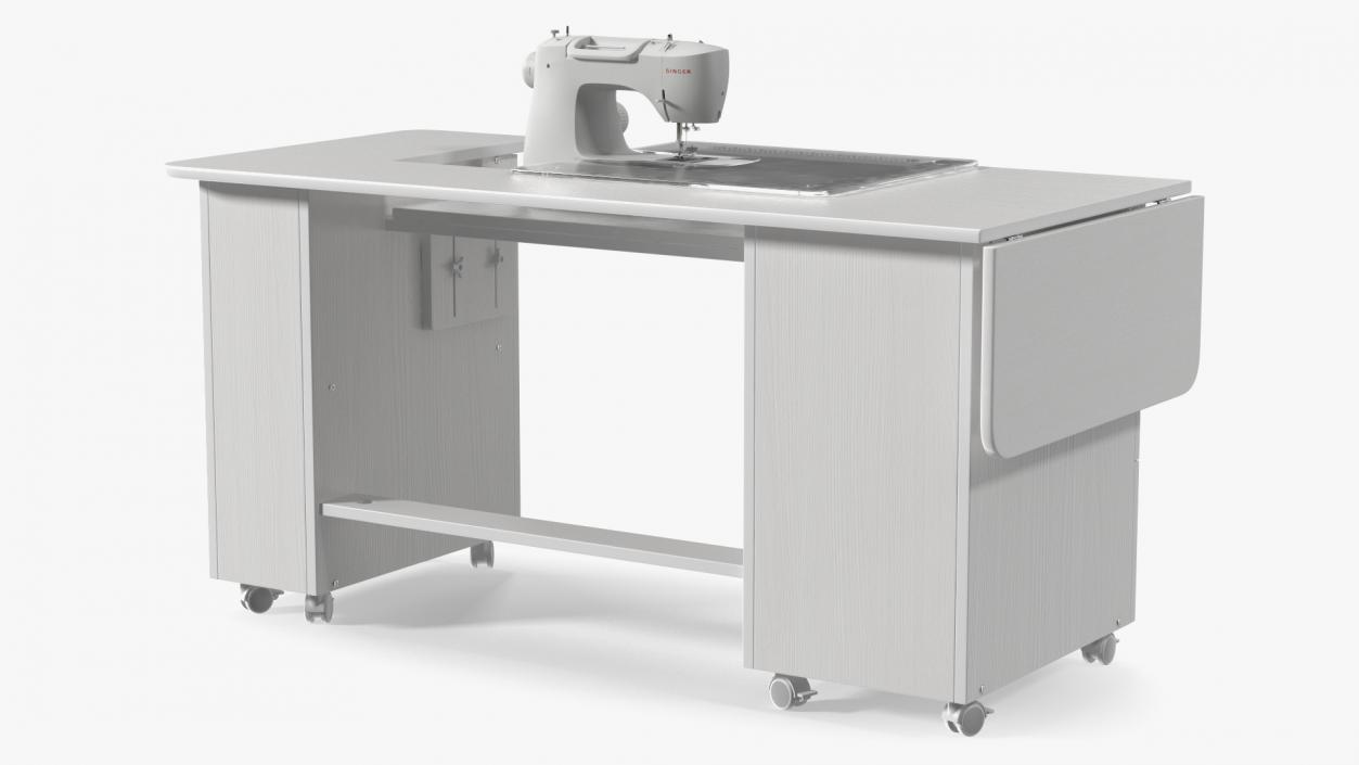 3D model White Sewing Table Cabinet with Singer Sew Machine