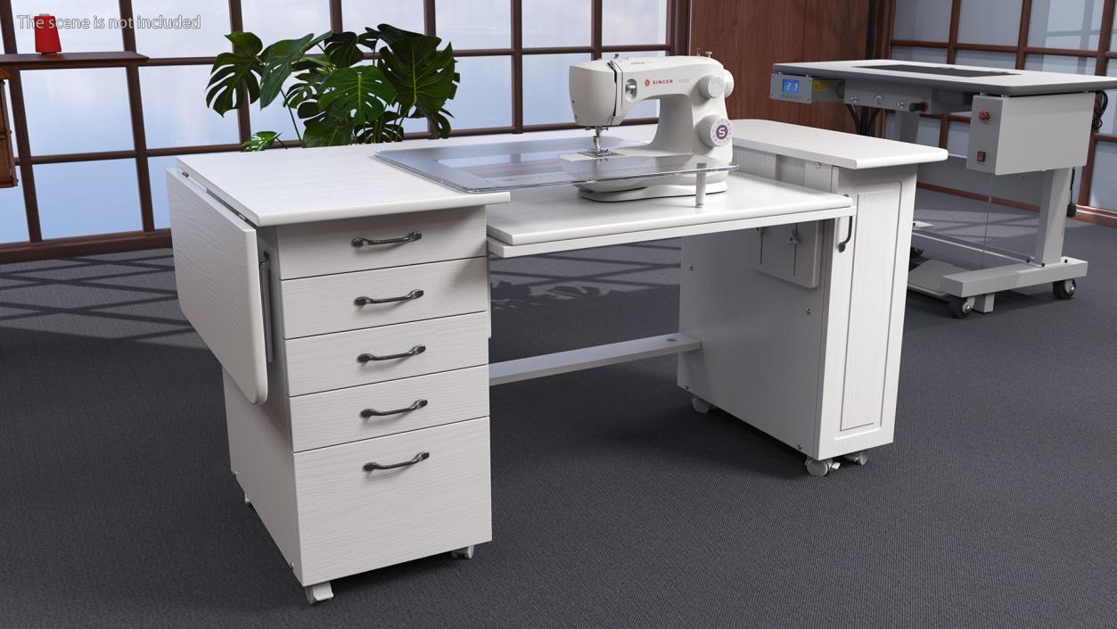 3D model White Sewing Table Cabinet with Singer Sew Machine