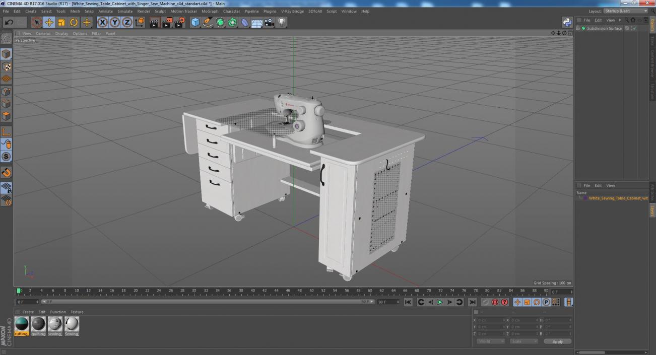 3D model White Sewing Table Cabinet with Singer Sew Machine