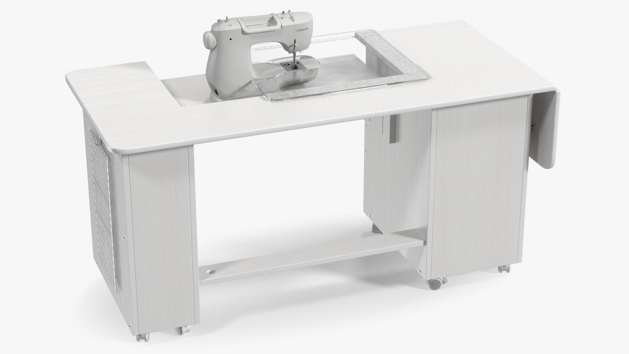 3D model White Sewing Table Cabinet with Singer Sew Machine