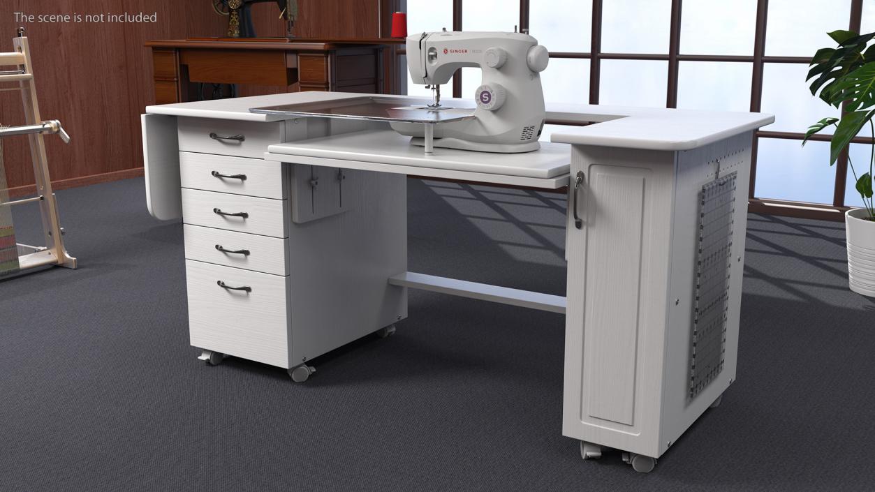 3D model White Sewing Table Cabinet with Singer Sew Machine