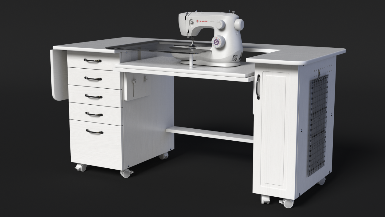 3D model White Sewing Table Cabinet with Singer Sew Machine