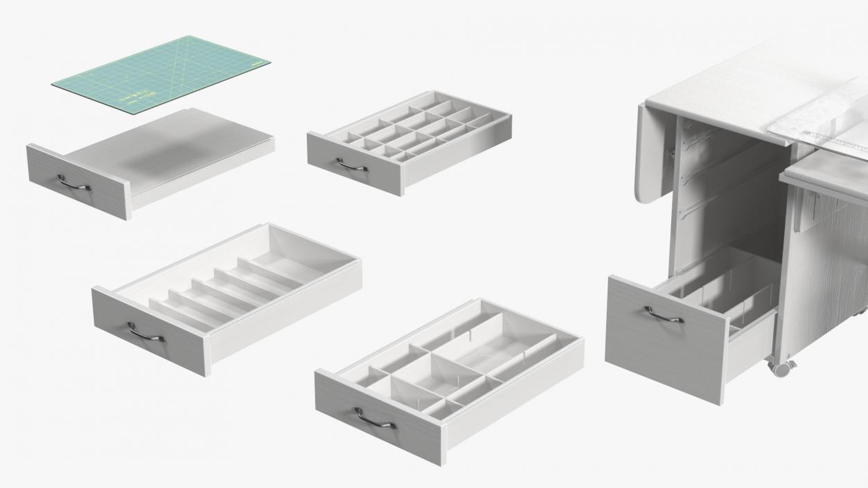 3D model White Sewing Table Cabinet with Singer Sew Machine