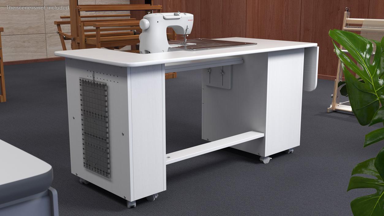 3D model White Sewing Table Cabinet with Singer Sew Machine