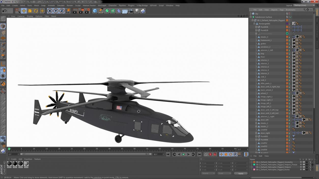 SB-1 Defiant Helicopter Rigged for Cinema 4D 3D model