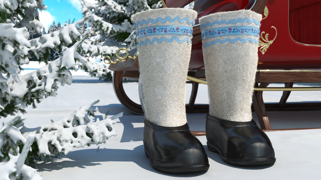 White Felt Boots With Rubber Waterproof Galoshes Fur 3D