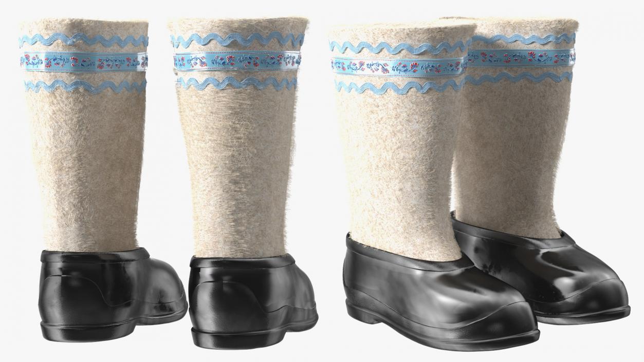 White Felt Boots With Rubber Waterproof Galoshes Fur 3D