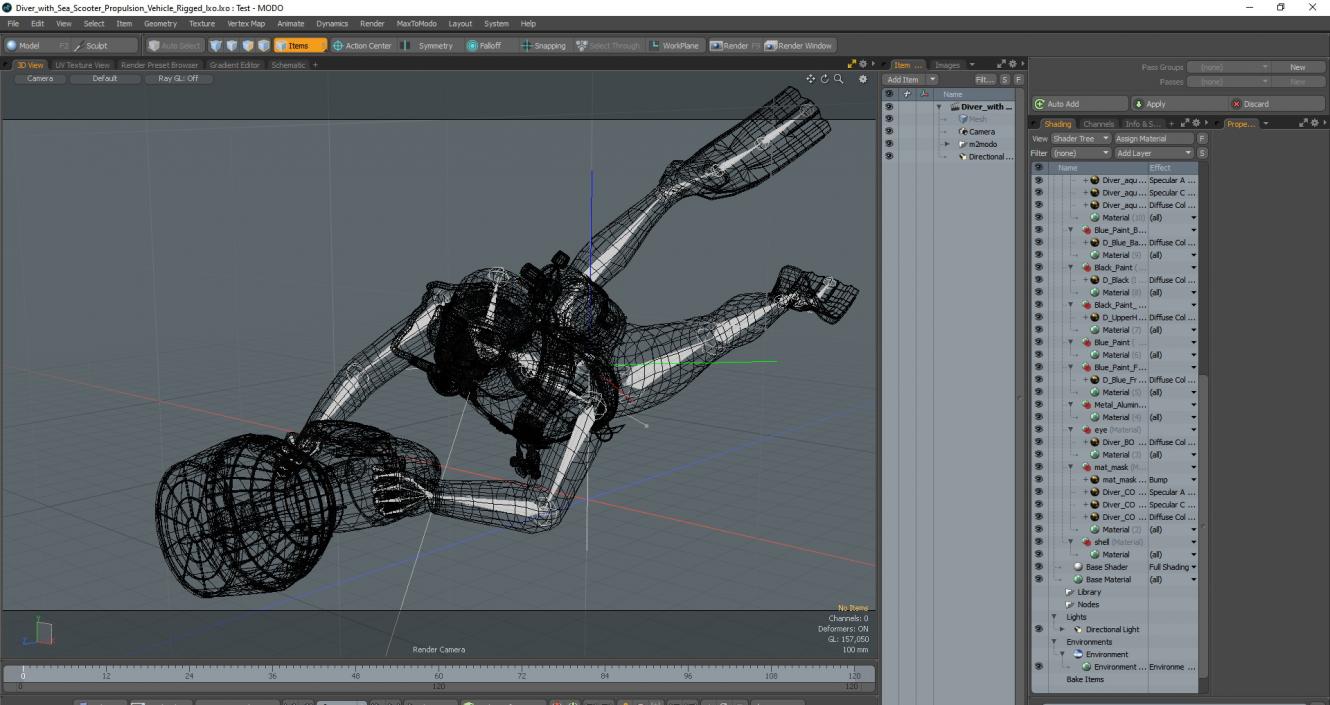 Diver with Sea Scooter Propulsion Vehicle Rigged for Modo 3D