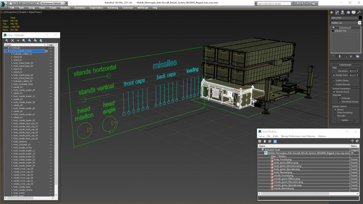 Mobile Norwegian Anti-Aircraft Missile System NASAMS Rigged 3D model