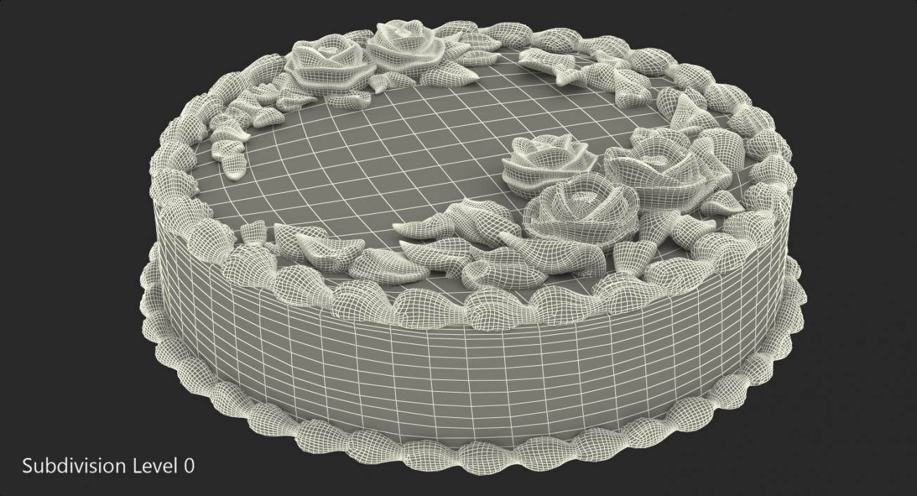 Butter Cream Rose Flower Cake 3D model