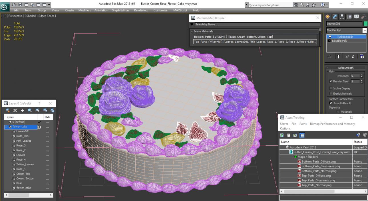 Butter Cream Rose Flower Cake 3D model