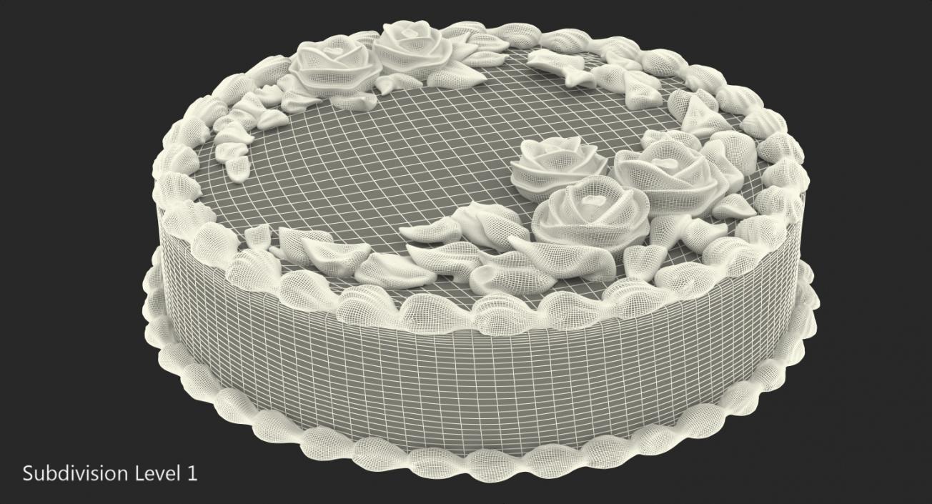 Butter Cream Rose Flower Cake 3D model