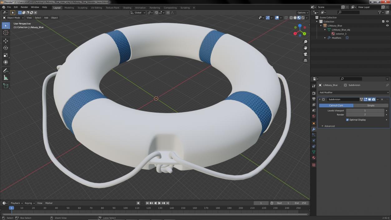 3D Lifebuoy Blue model