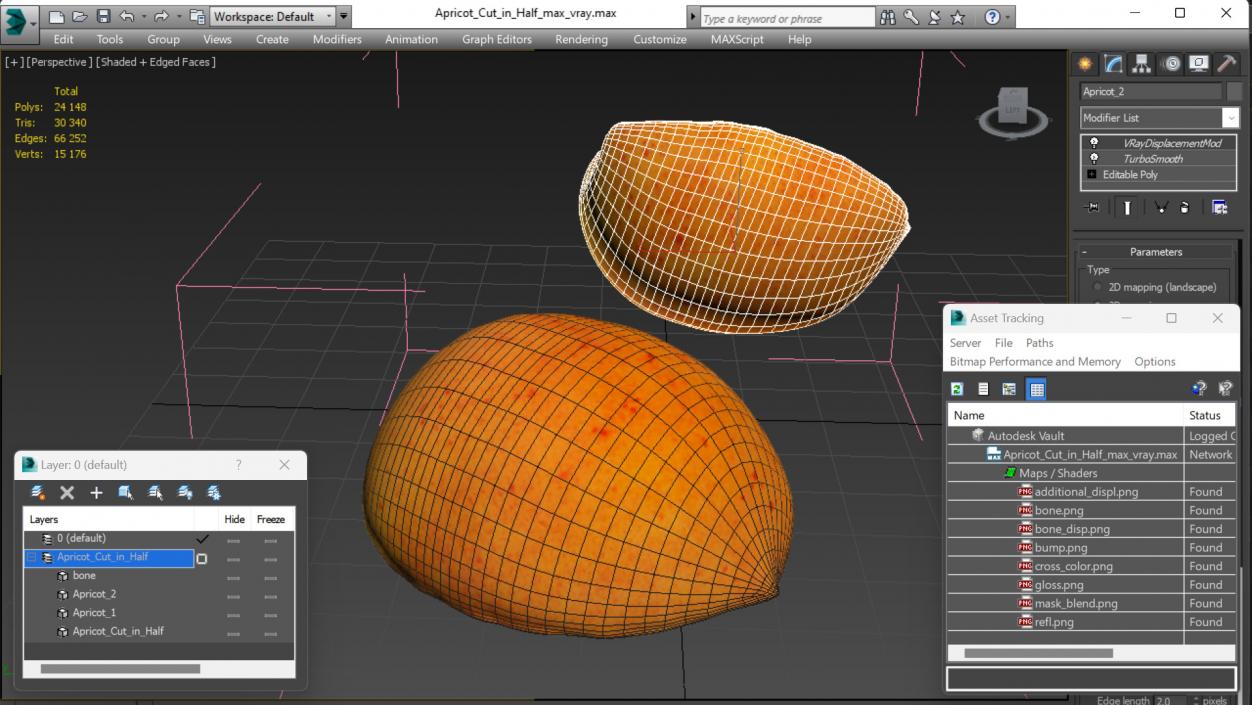 Apricot Cut in Half 3D model