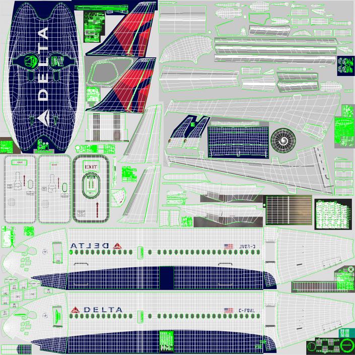 3D Airbus A220 100 Delta Detailed Interior Rigged