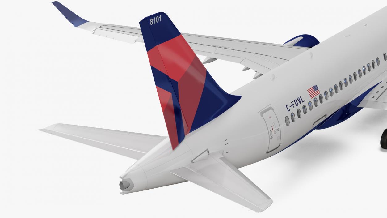 3D Airbus A220 100 Delta Detailed Interior Rigged