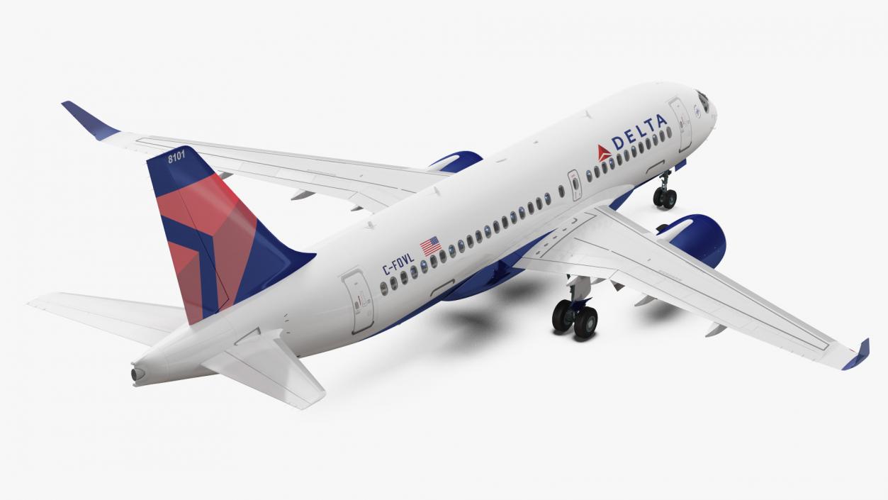 3D Airbus A220 100 Delta Detailed Interior Rigged