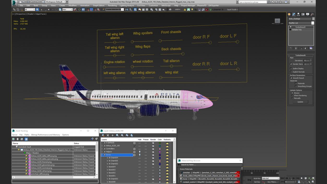 3D Airbus A220 100 Delta Detailed Interior Rigged