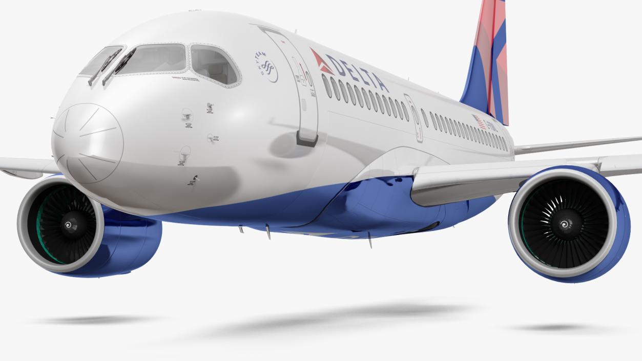 3D Airbus A220 100 Delta Detailed Interior Rigged