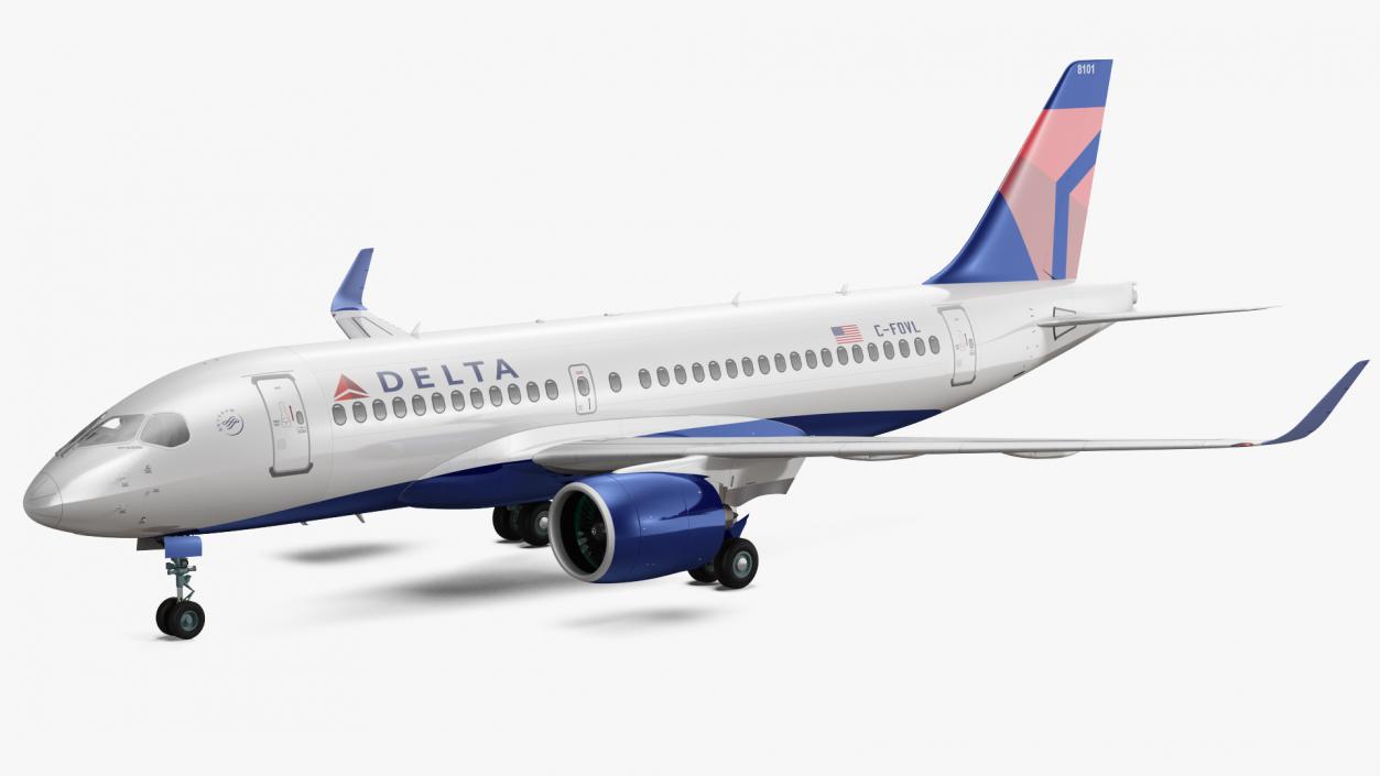 3D Airbus A220 100 Delta Detailed Interior Rigged