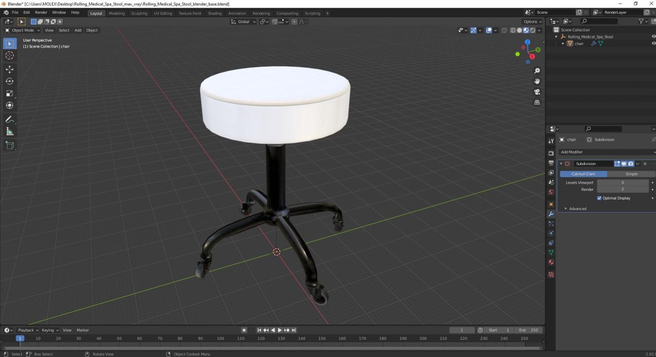 3D model Rolling Medical Spa Stool