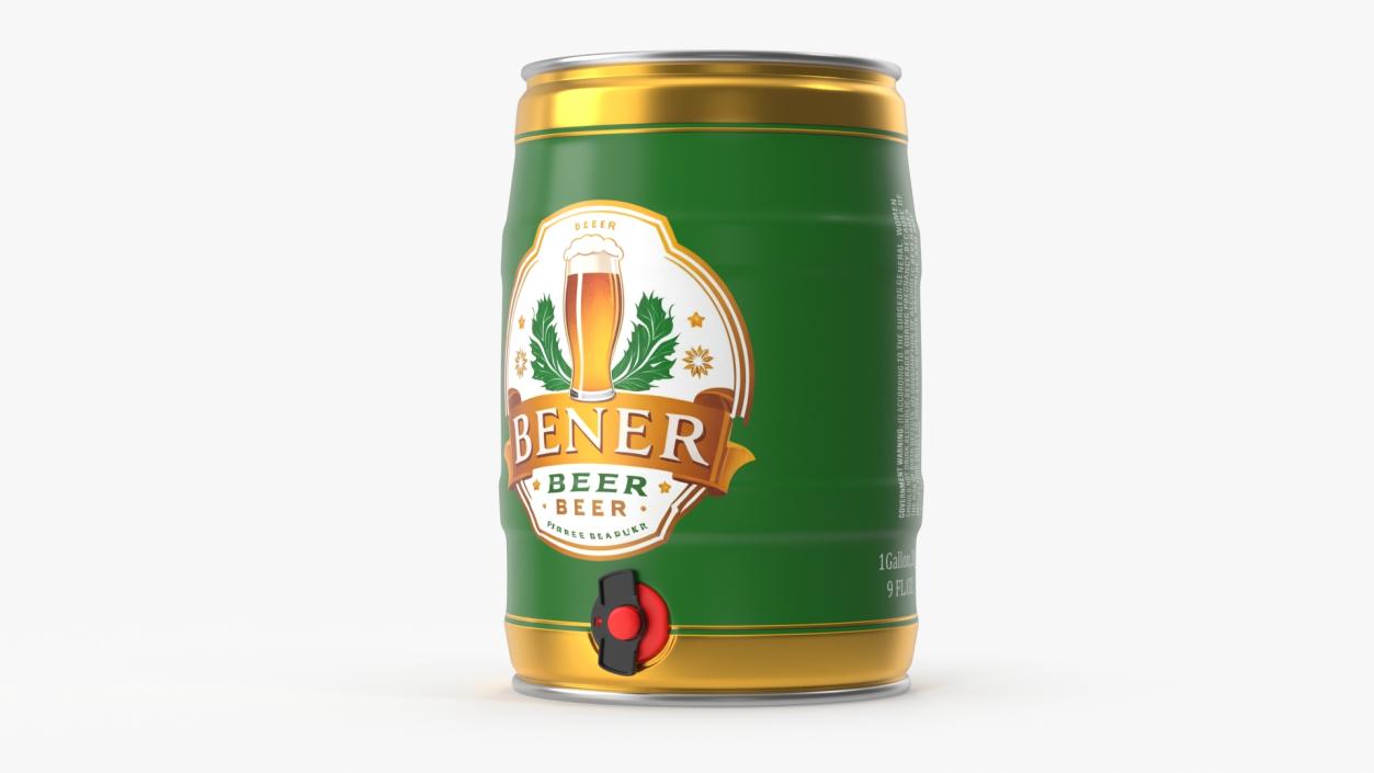 Beer Keg with Tap and Label 3D