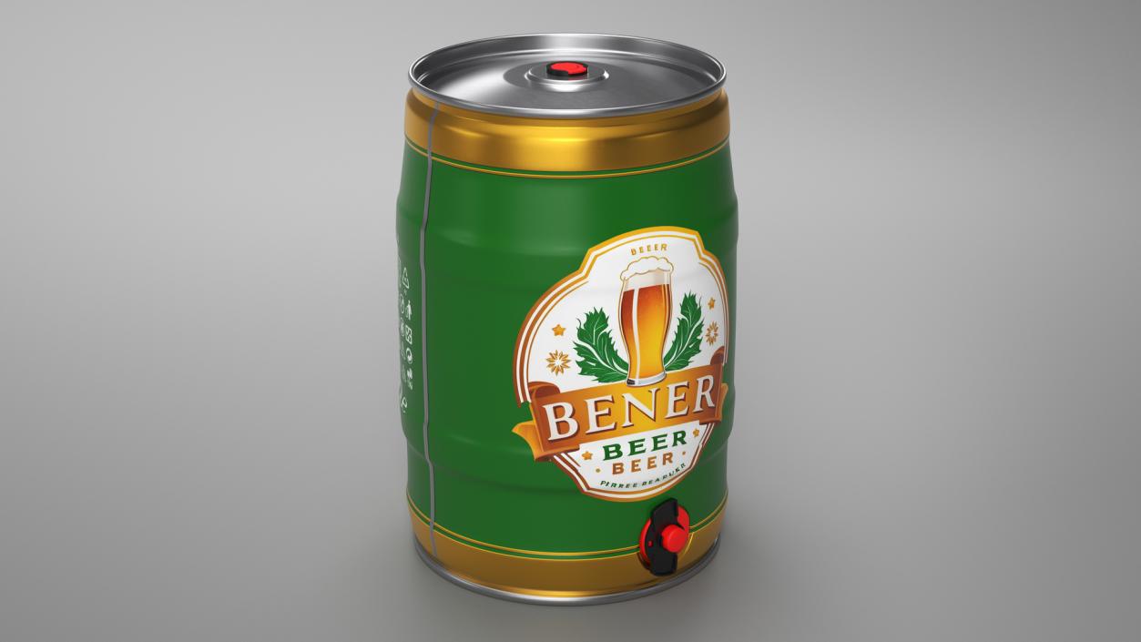 Beer Keg with Tap and Label 3D