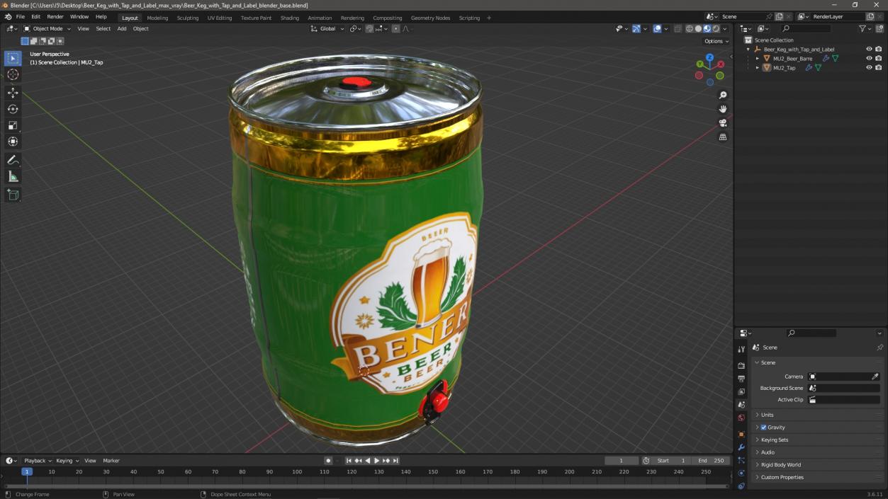 Beer Keg with Tap and Label 3D