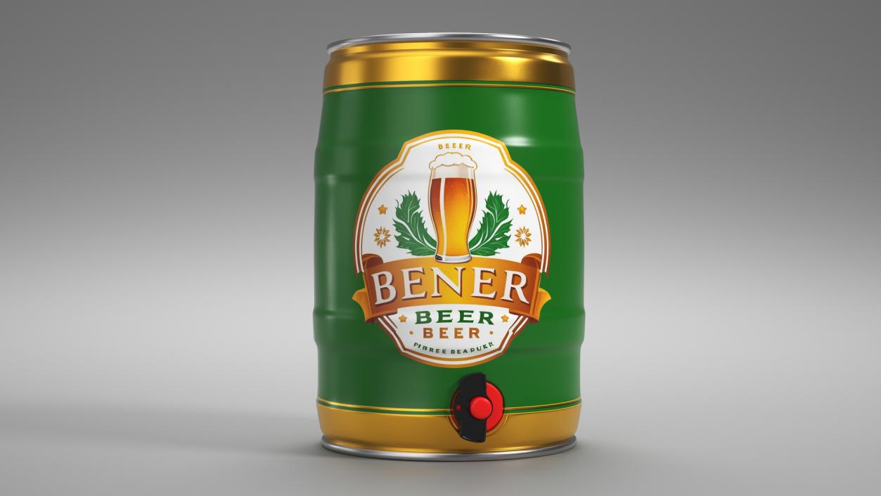 Beer Keg with Tap and Label 3D