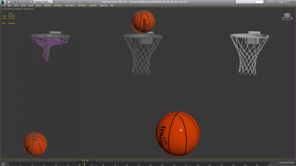 3D model Animated Spalding Basketball Falls Through the Net