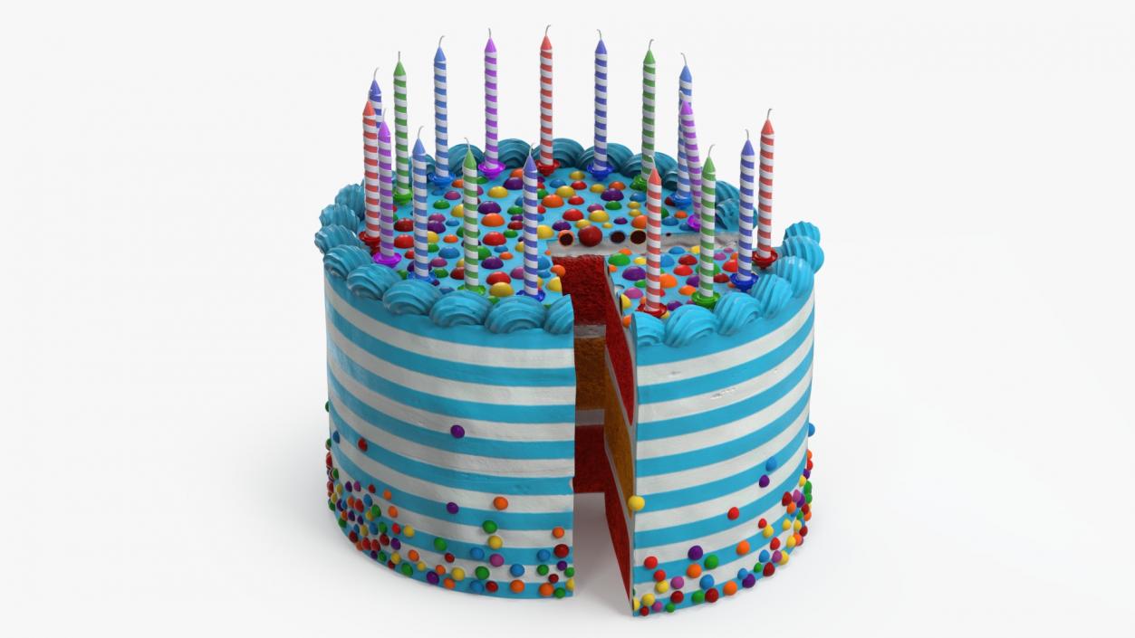 3D model Birthday Cake with Candles and Slice Cut