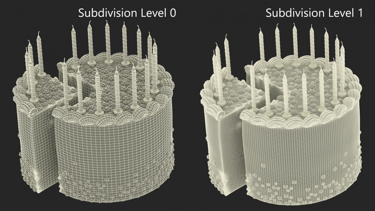 3D model Birthday Cake with Candles and Slice Cut