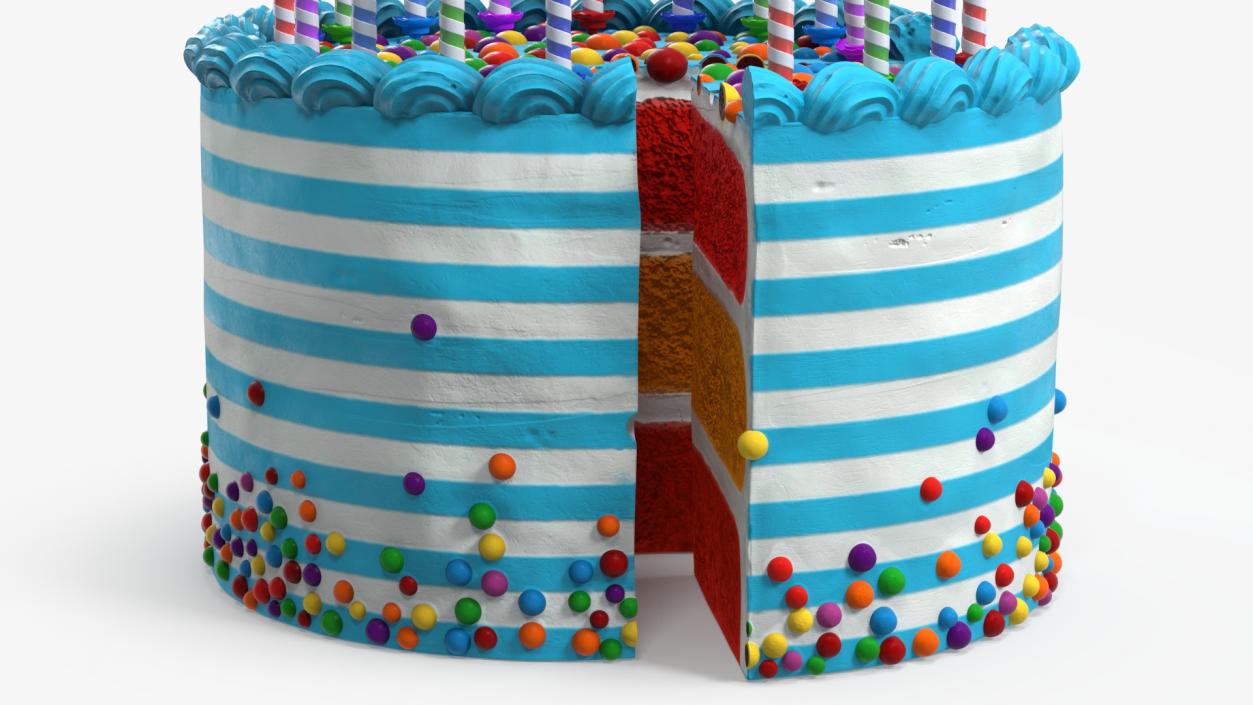 3D model Birthday Cake with Candles and Slice Cut