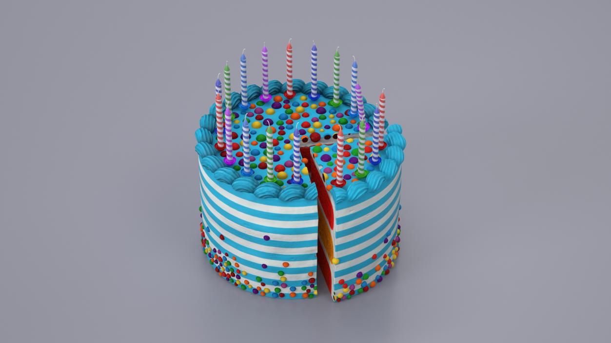 3D model Birthday Cake with Candles and Slice Cut