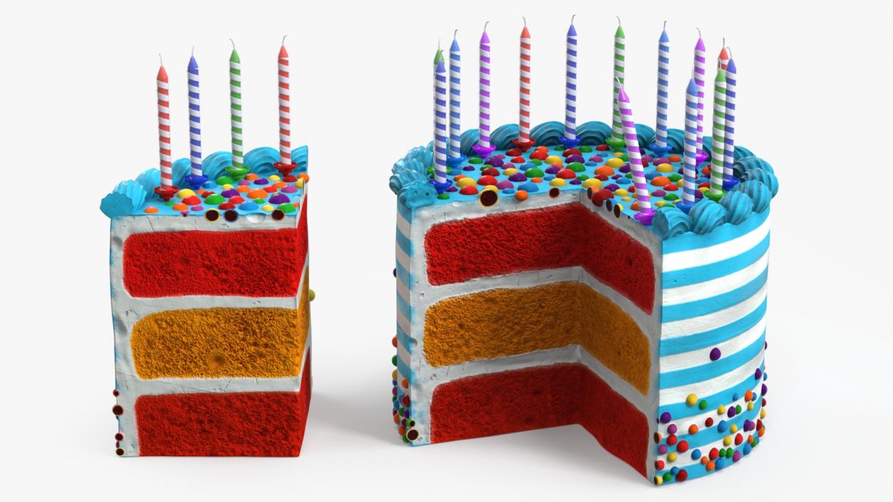 3D model Birthday Cake with Candles and Slice Cut