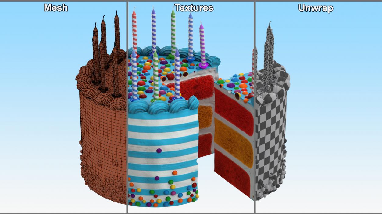 3D model Birthday Cake with Candles and Slice Cut