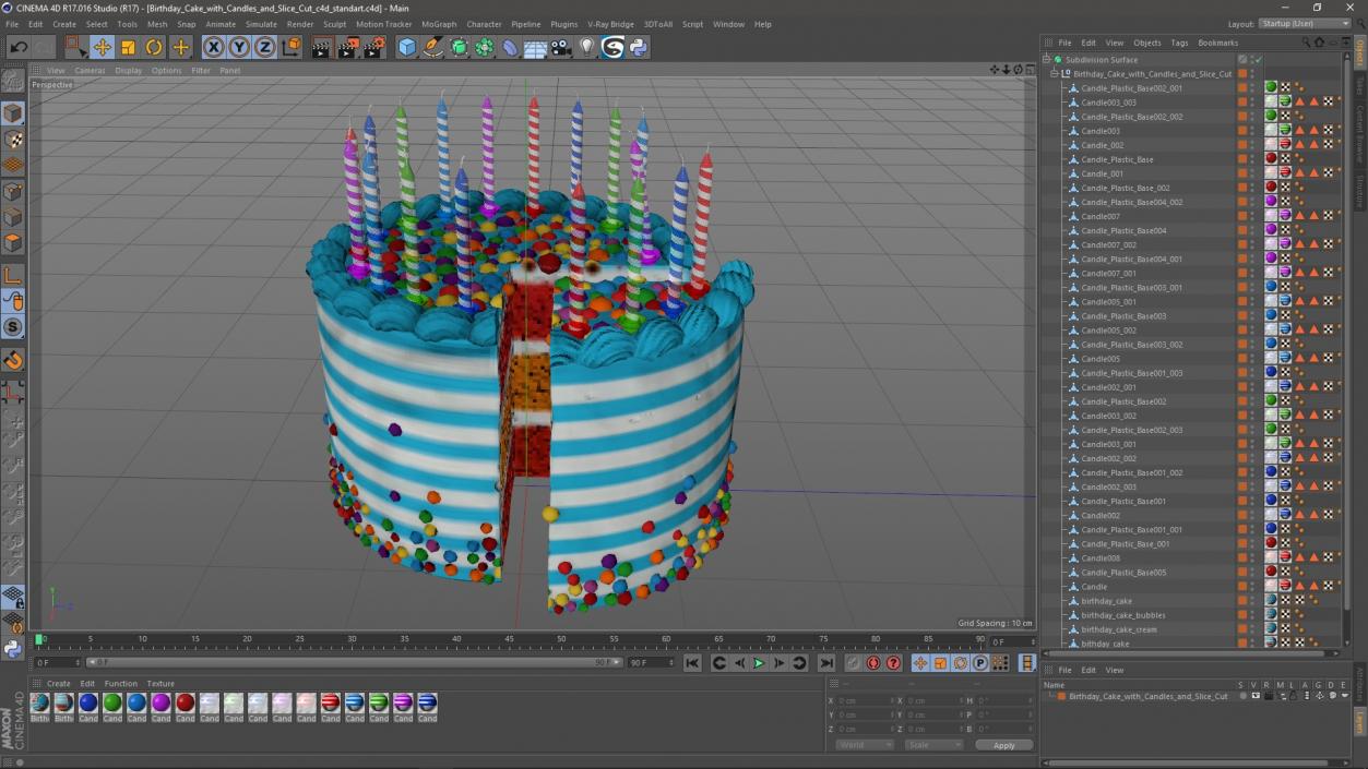 3D model Birthday Cake with Candles and Slice Cut