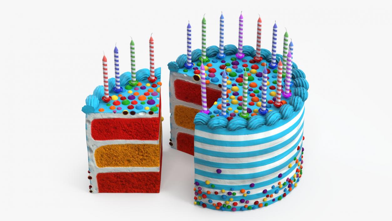 3D model Birthday Cake with Candles and Slice Cut