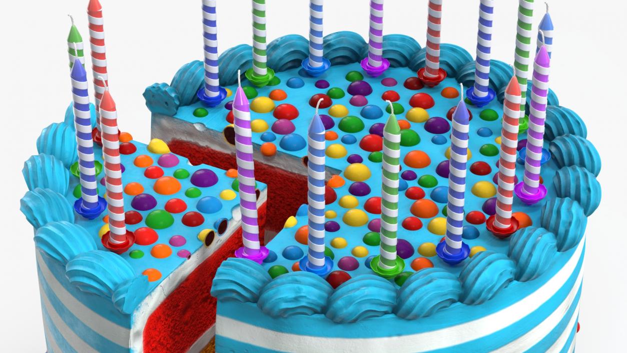 3D model Birthday Cake with Candles and Slice Cut