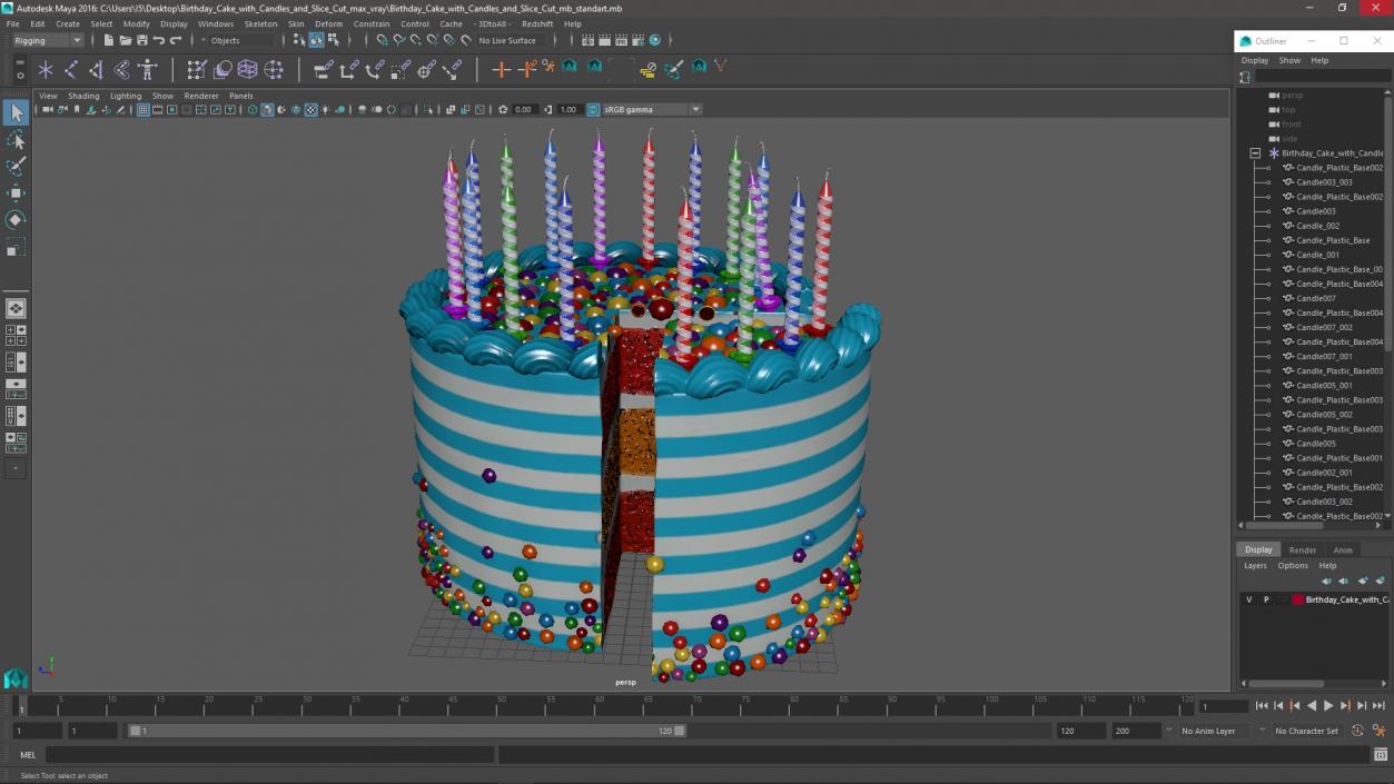 3D model Birthday Cake with Candles and Slice Cut