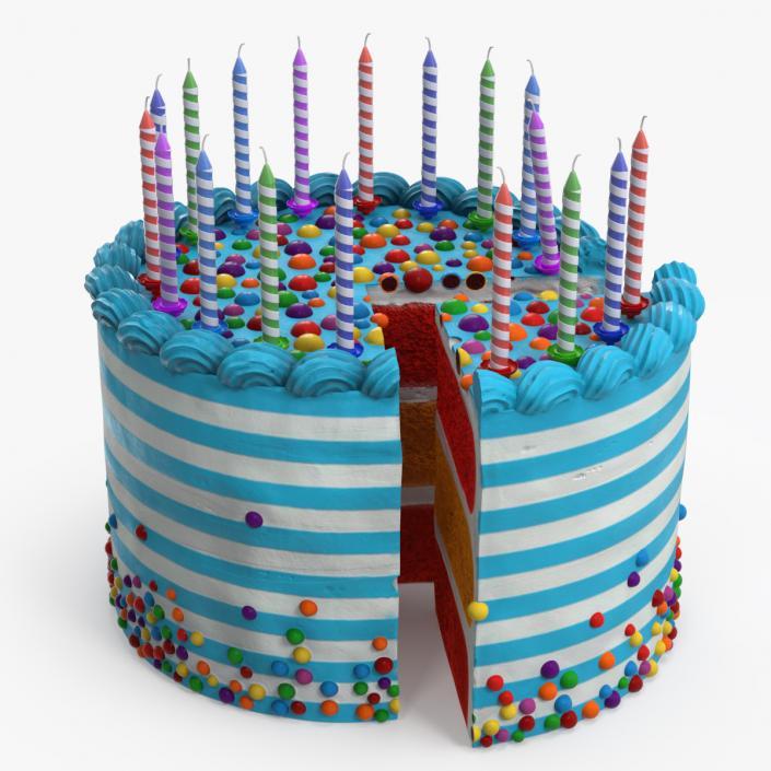 3D model Birthday Cake with Candles and Slice Cut