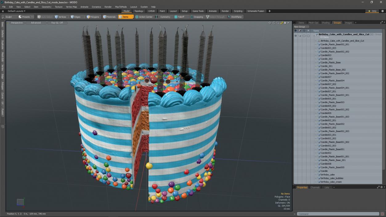 3D model Birthday Cake with Candles and Slice Cut