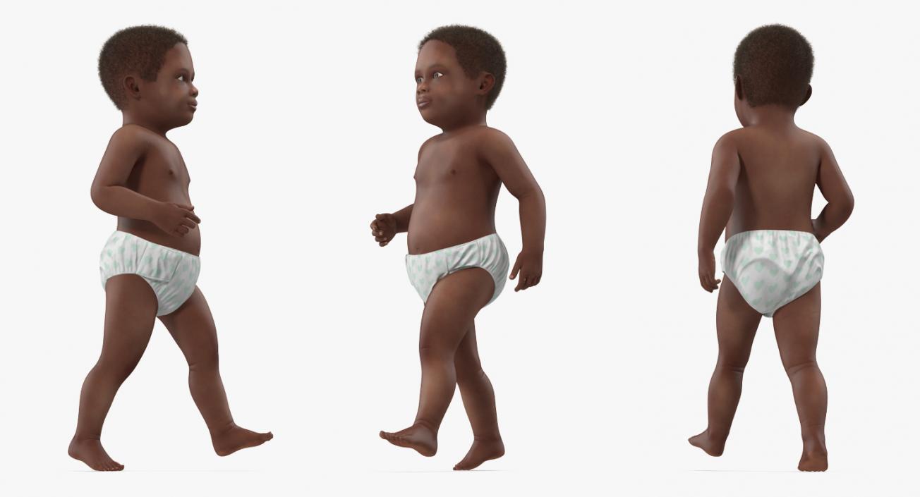 3D African American Baby Walking with Fur model