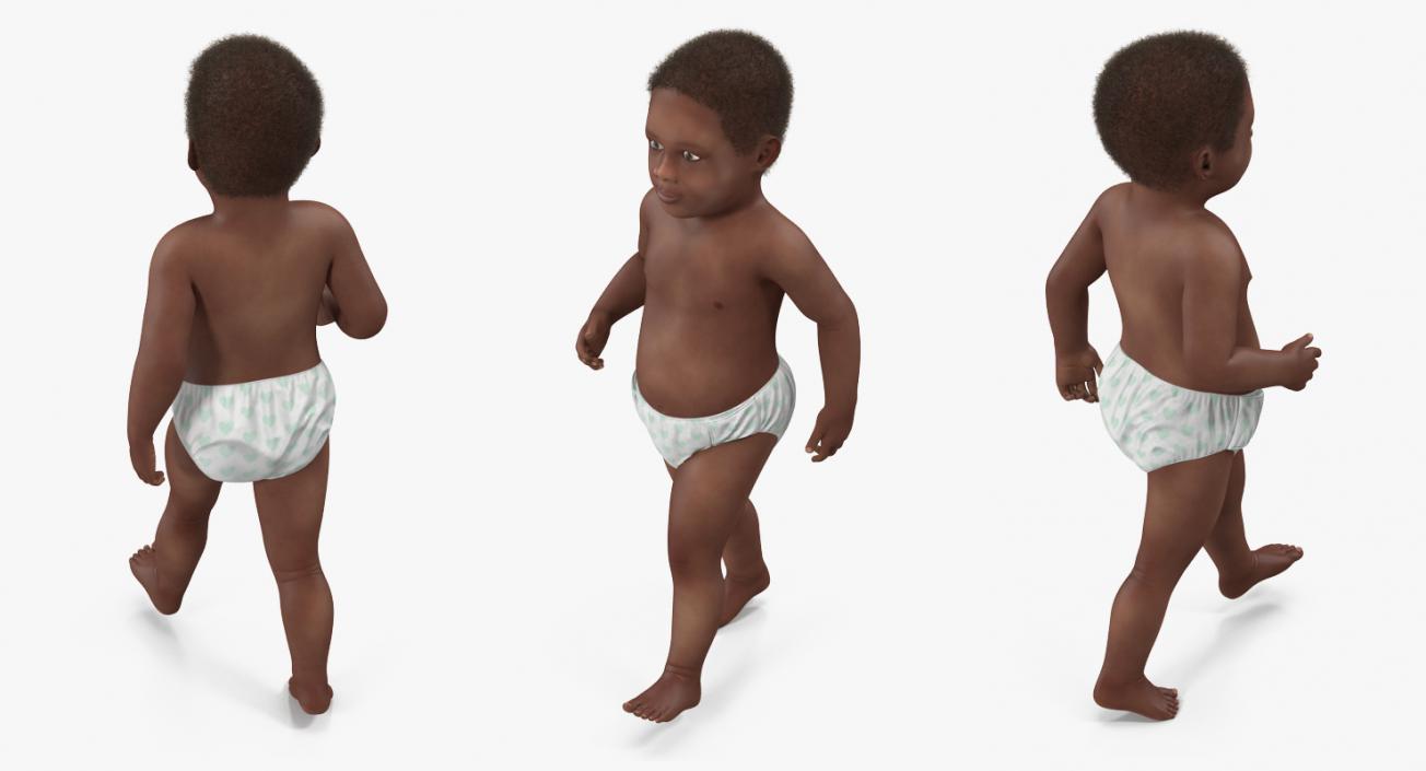 3D African American Baby Walking with Fur model