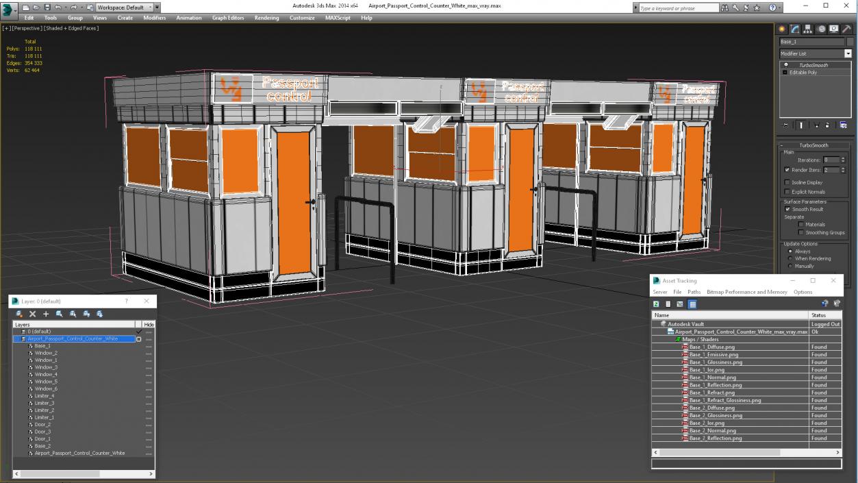 3D Airport Passport Control Counter White model