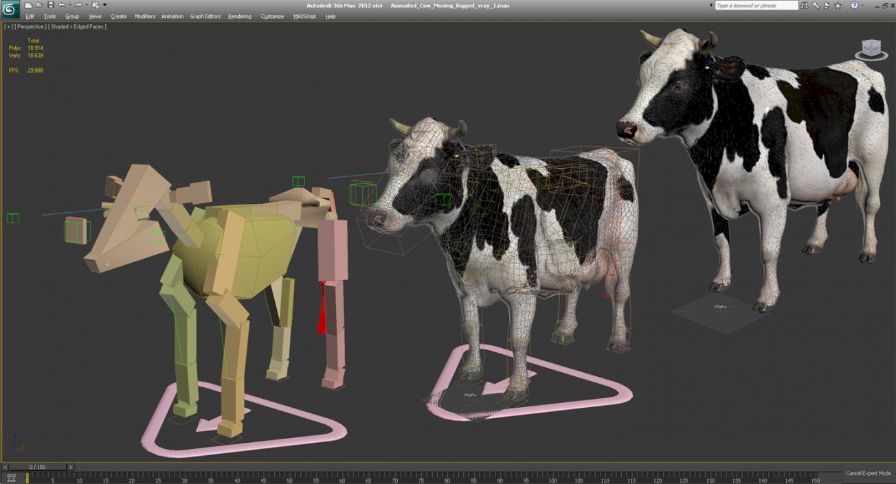 3D Animated Cow Mooing Rigged