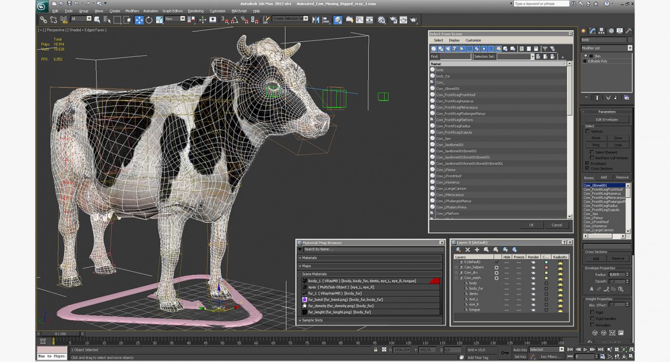 3D Animated Cow Mooing Rigged