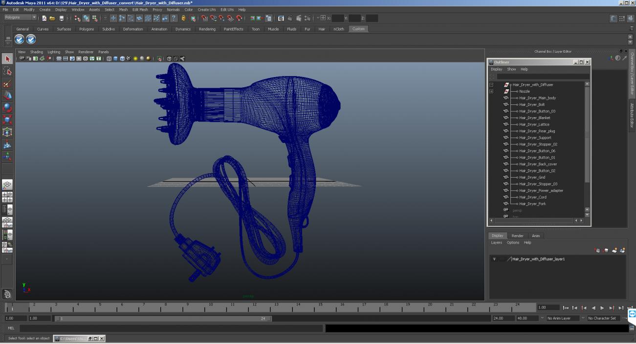 Hair Dryer with Diffuser 3D model