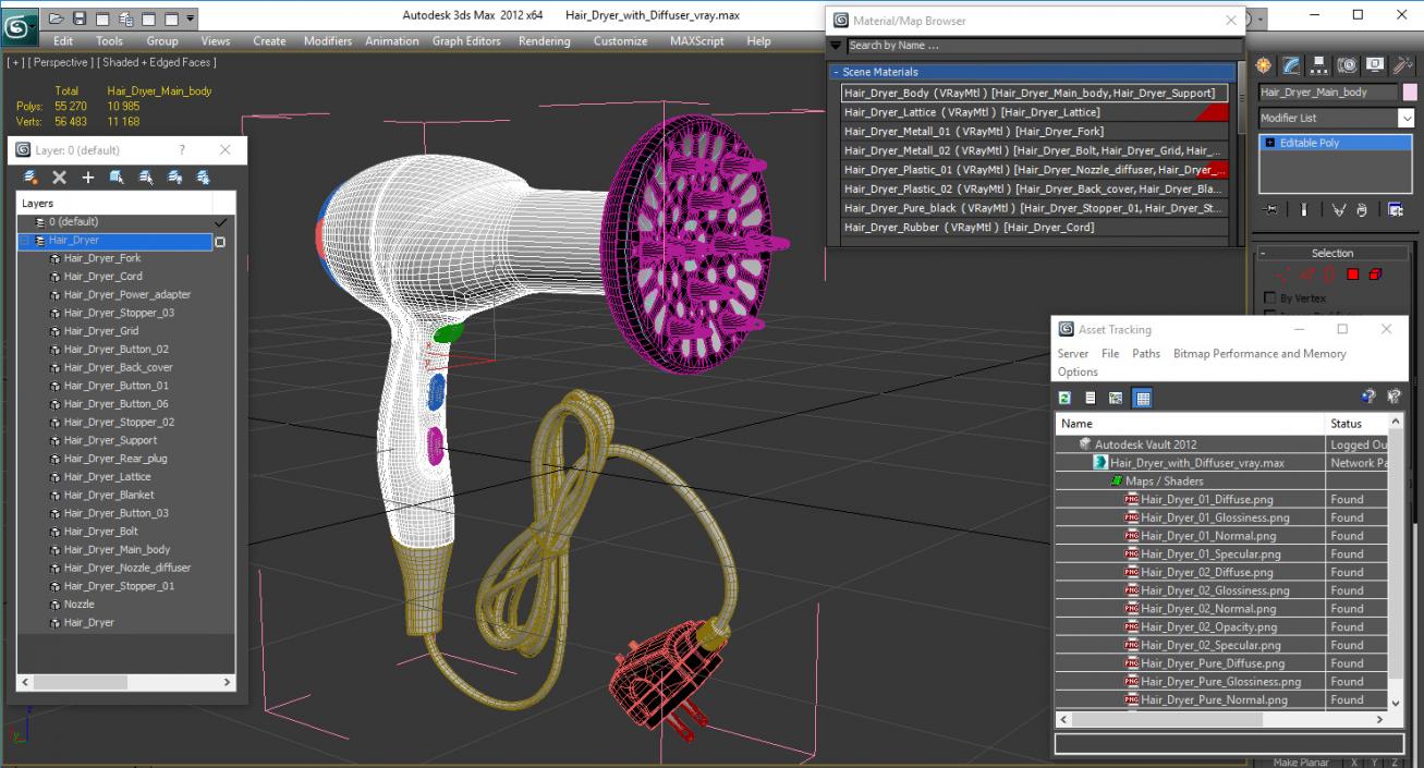 Hair Dryer with Diffuser 3D model